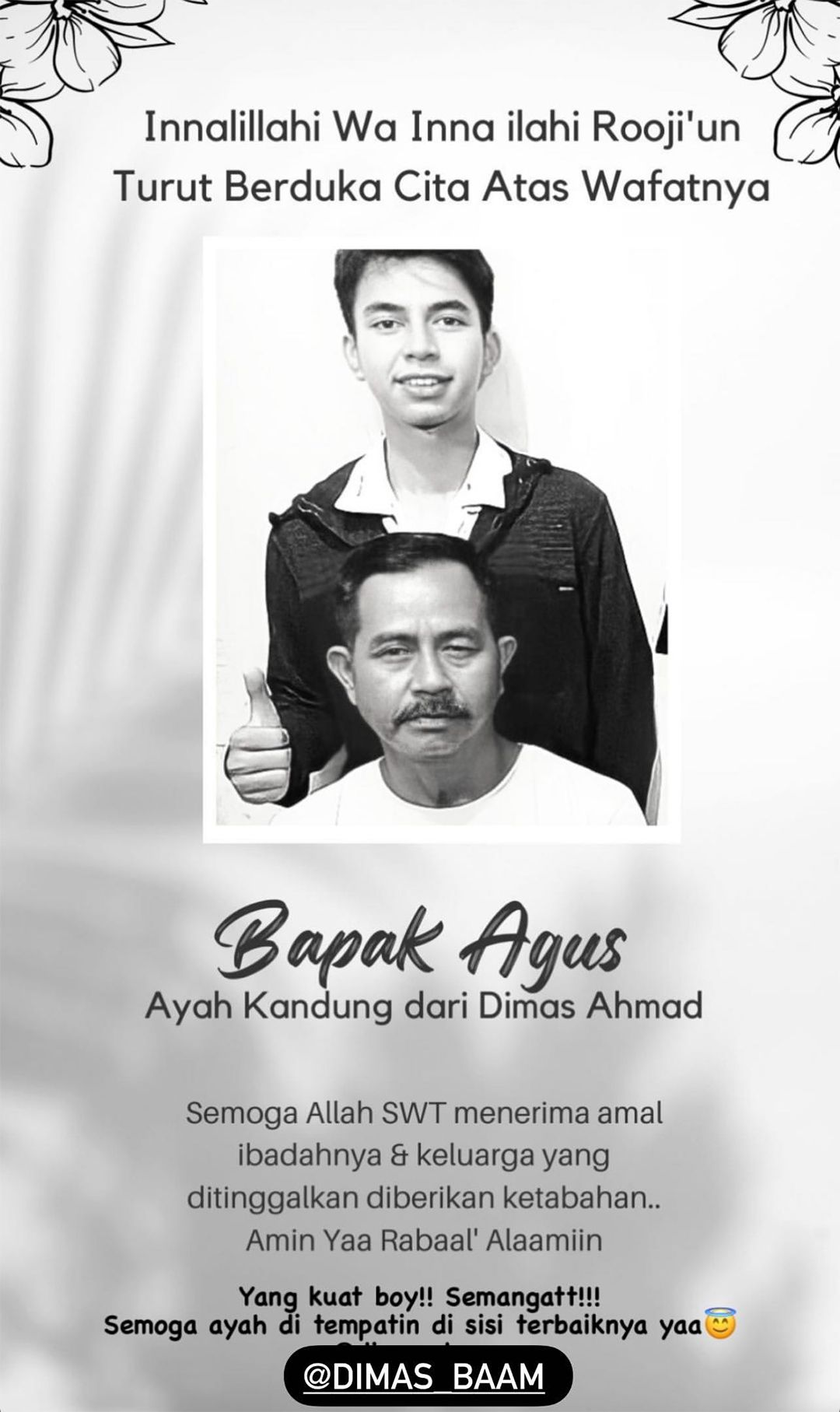 Ayah Dimas Ahmad meninggal dunia