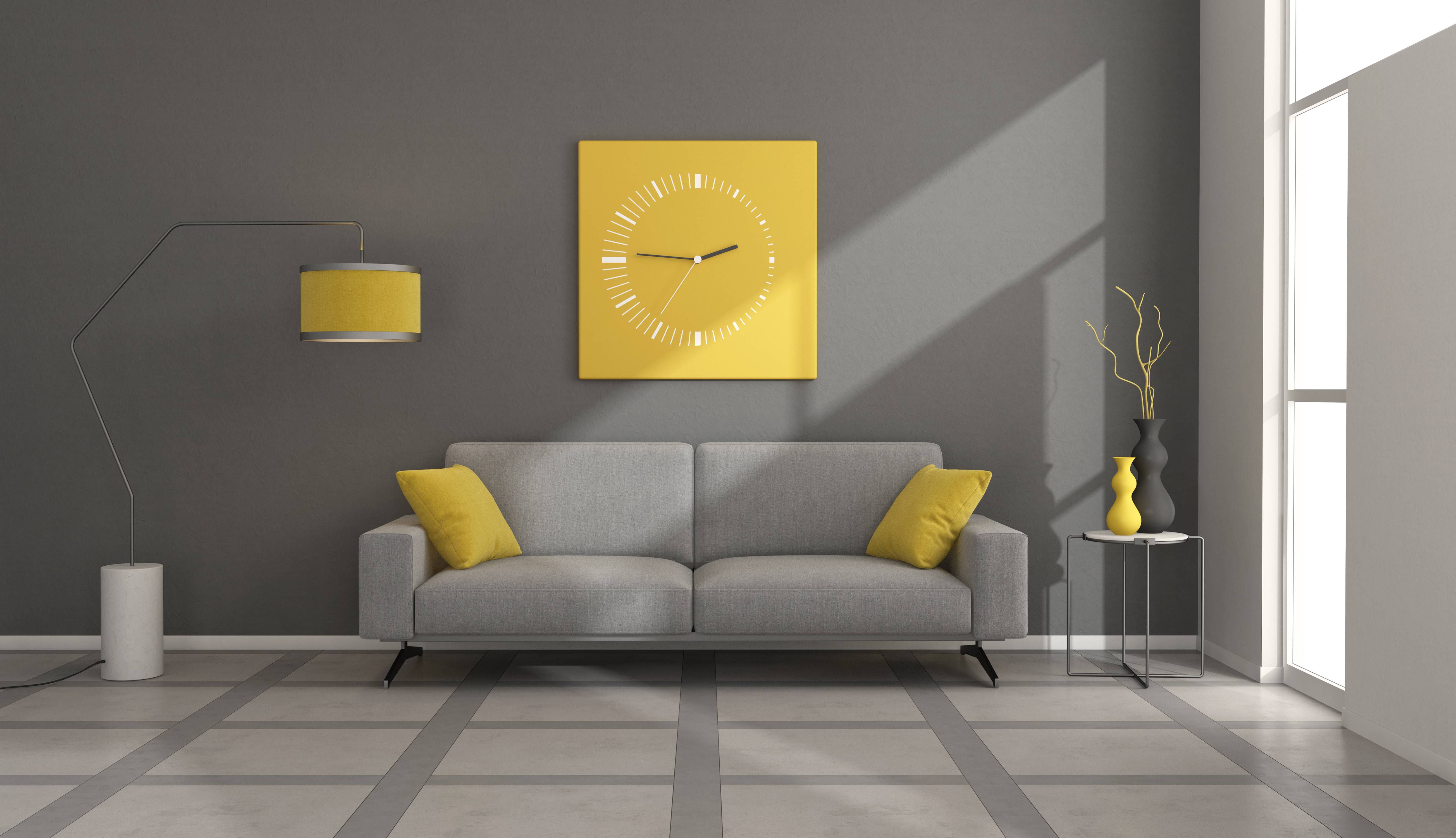 Kombinasi Warna Sofa yang Bagus - Kuning dan Abu-Abu