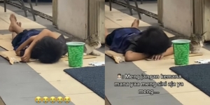Sedih Banget, Anak Ini Tidur Beralaskan Kardus di Emperan Minimarket Ditemani Seekor Kucing